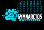 Gymnarctos studios logo: a light blue paw print with circuit-board-like traces on a black background, with binary numbers cascading and fading behind it. The text "Gymnarctos" is in white lettering, while the text "Studios LLC" is in black text with light blue background..