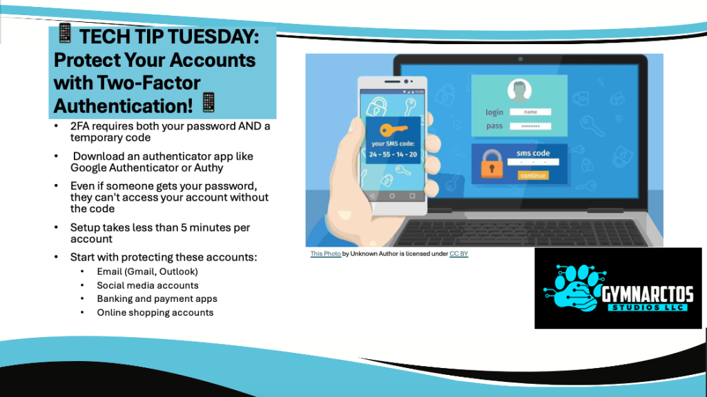 Infographic slide explaining 2FA (two factor authentication.)