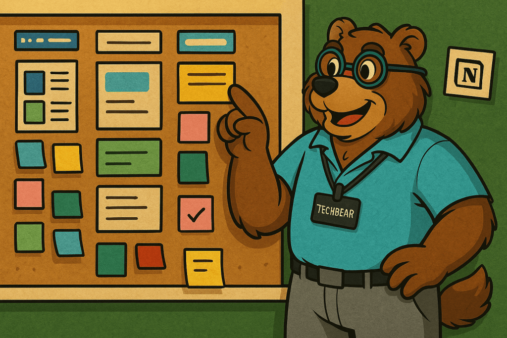 Stop herding caffeinated squirrels! TechBear shows how to use easy visual organizers on a bulletin board for better workflow and organization.